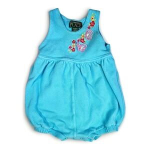 Vintage The Childrens Place Baby Bubble Romper 6–9 M Blue Butterfly Floral 90s